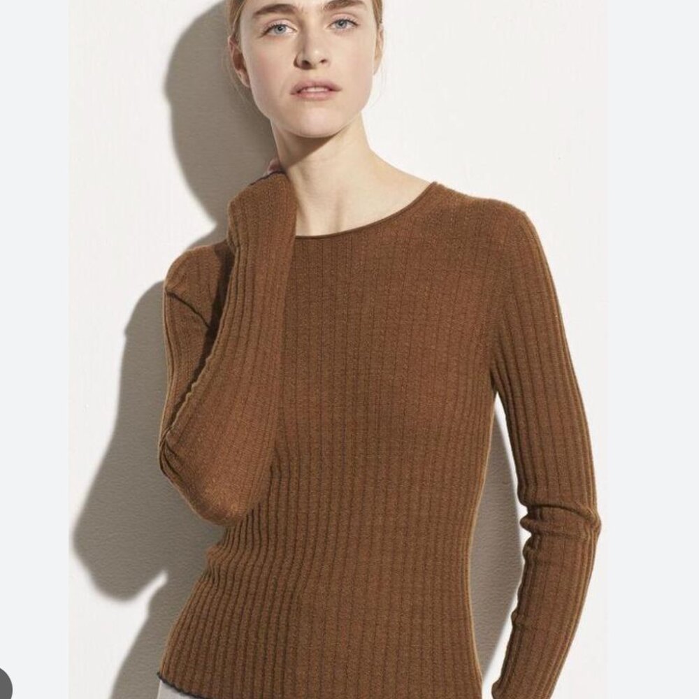 Vince 100% Cashmere Ribbed Crew Pullover Sweater, pink, S, NWT